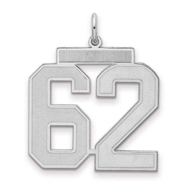 Sterling Silver Silver/Rhodium-Plated Satin Number 62 Charm