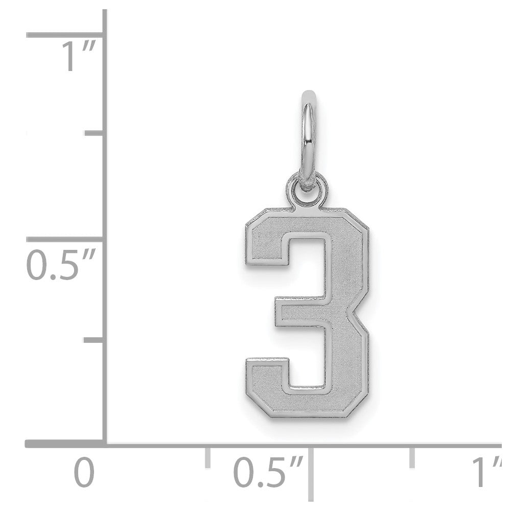 Sterling Silver Silver/Rhodium-Plated Satin Number 3 Charm