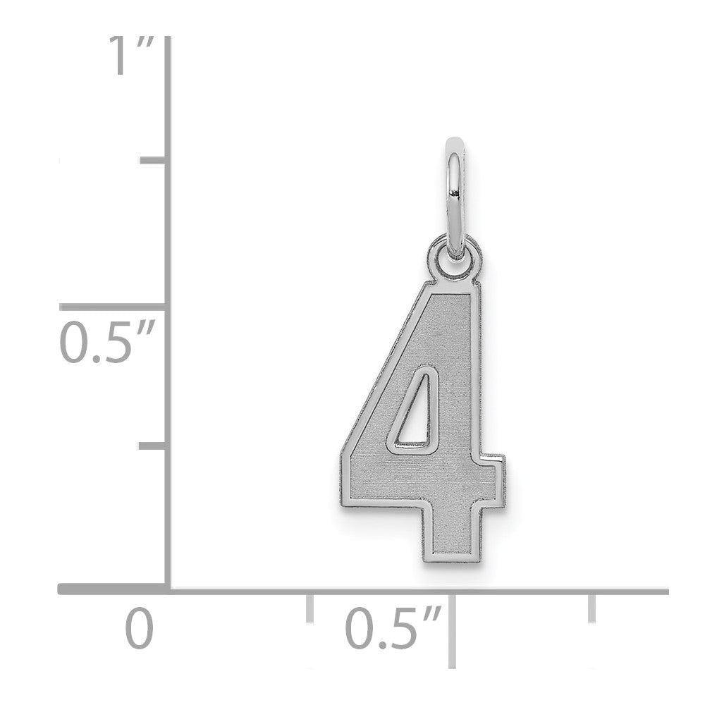 Sterling Silver Silver/Rhodium-Plated Satin Number 4 Charm