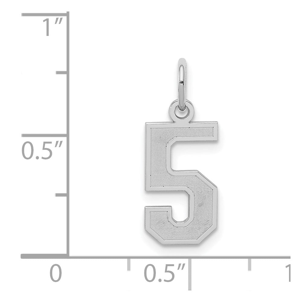 Sterling Silver Silver/Rhodium-Plated Satin Number 5 Charm