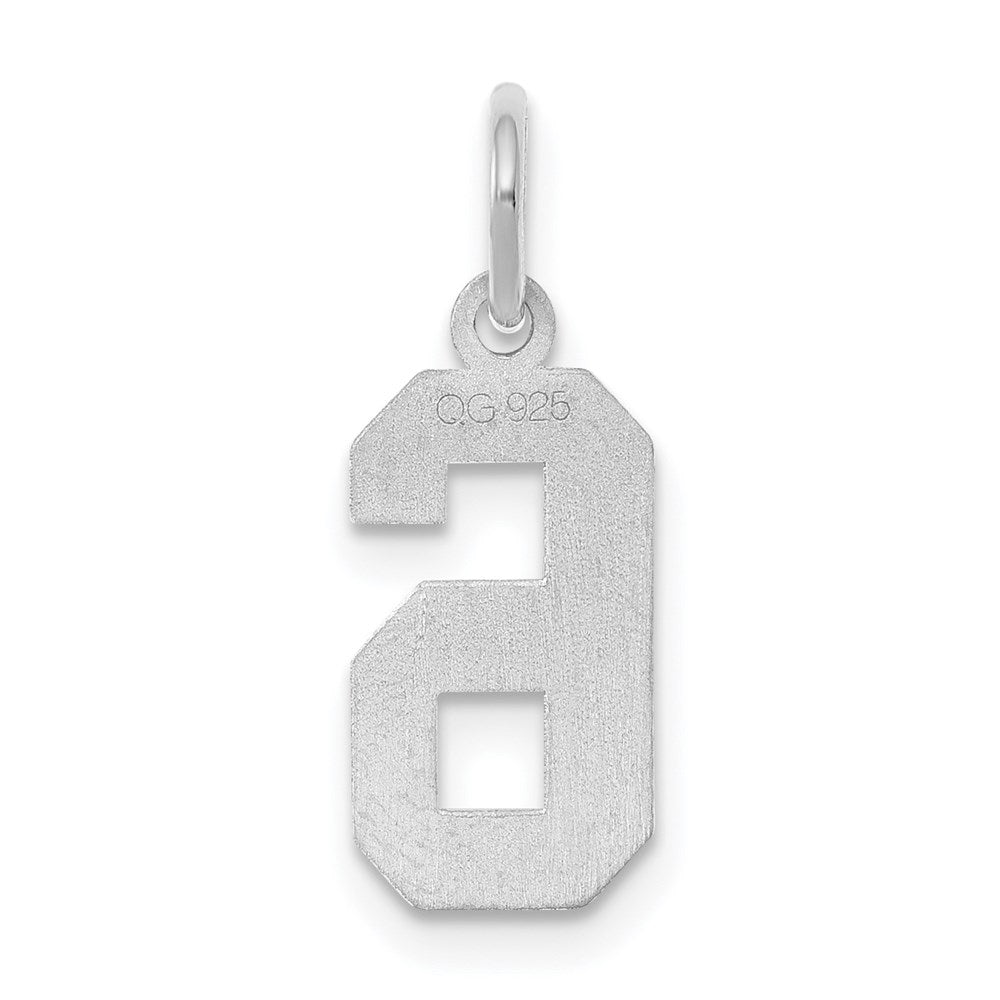 Sterling Silver Silver/Rhodium-Plated Satin Number 6 Charm