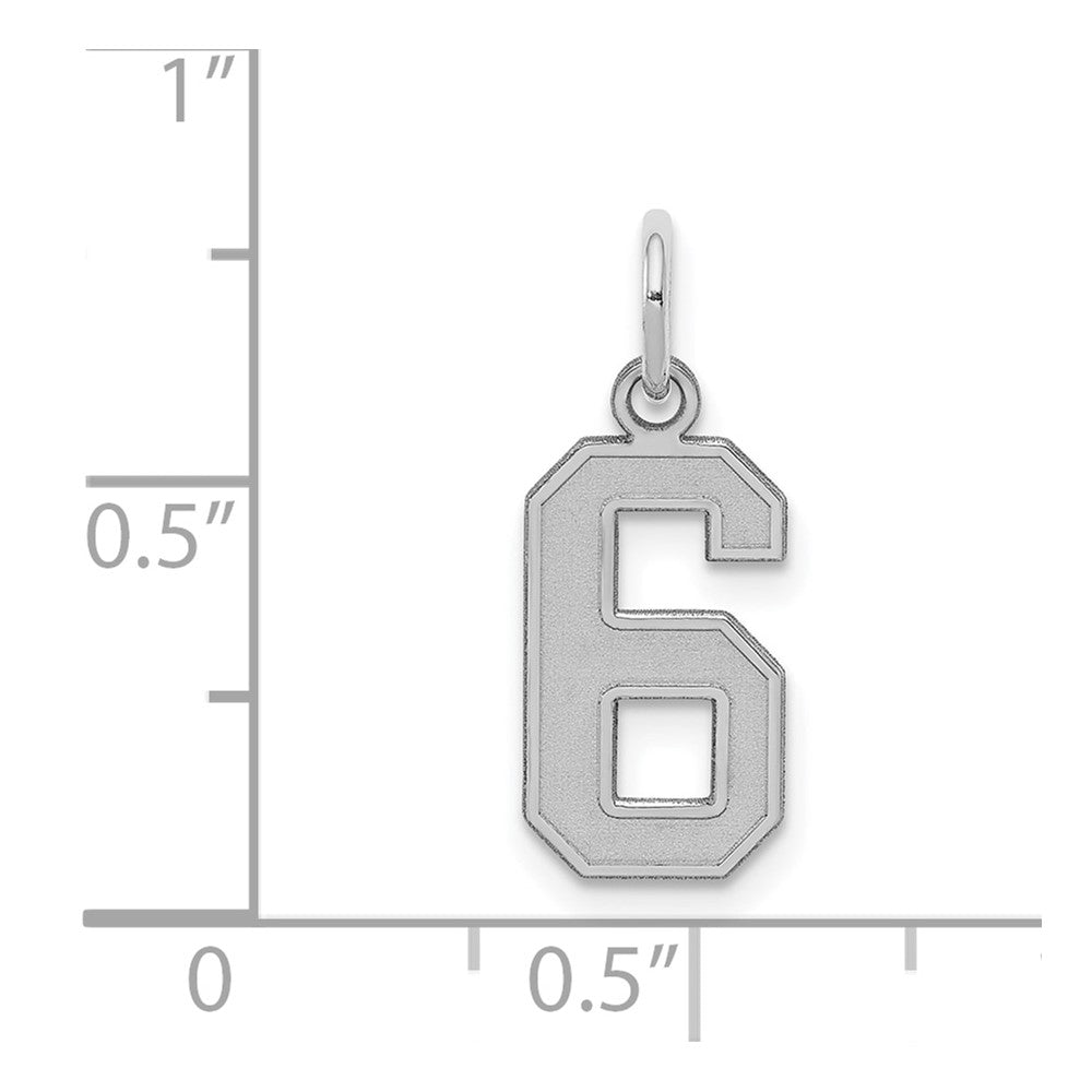 Sterling Silver Silver/Rhodium-Plated Satin Number 6 Charm