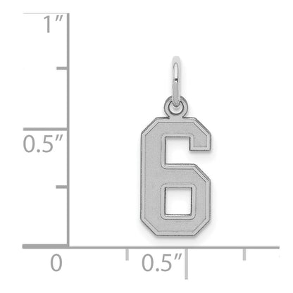 Sterling Silver Silver/Rhodium-Plated Satin Number 6 Charm
