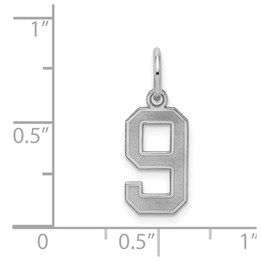 Sterling Silver Silver/Rhodium-Plated Satin Number 9 Charm