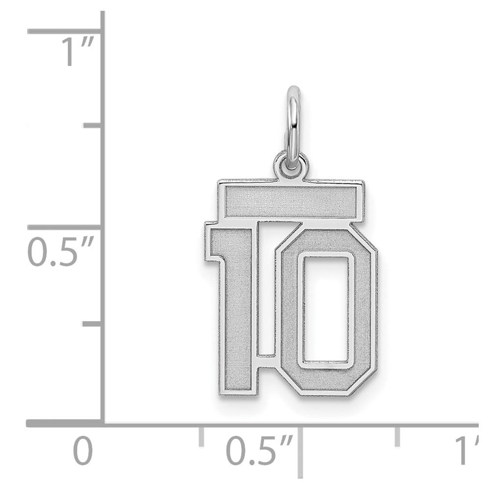 Sterling Silver Silver/Rhodium-Plated Satin Number 10 Charm