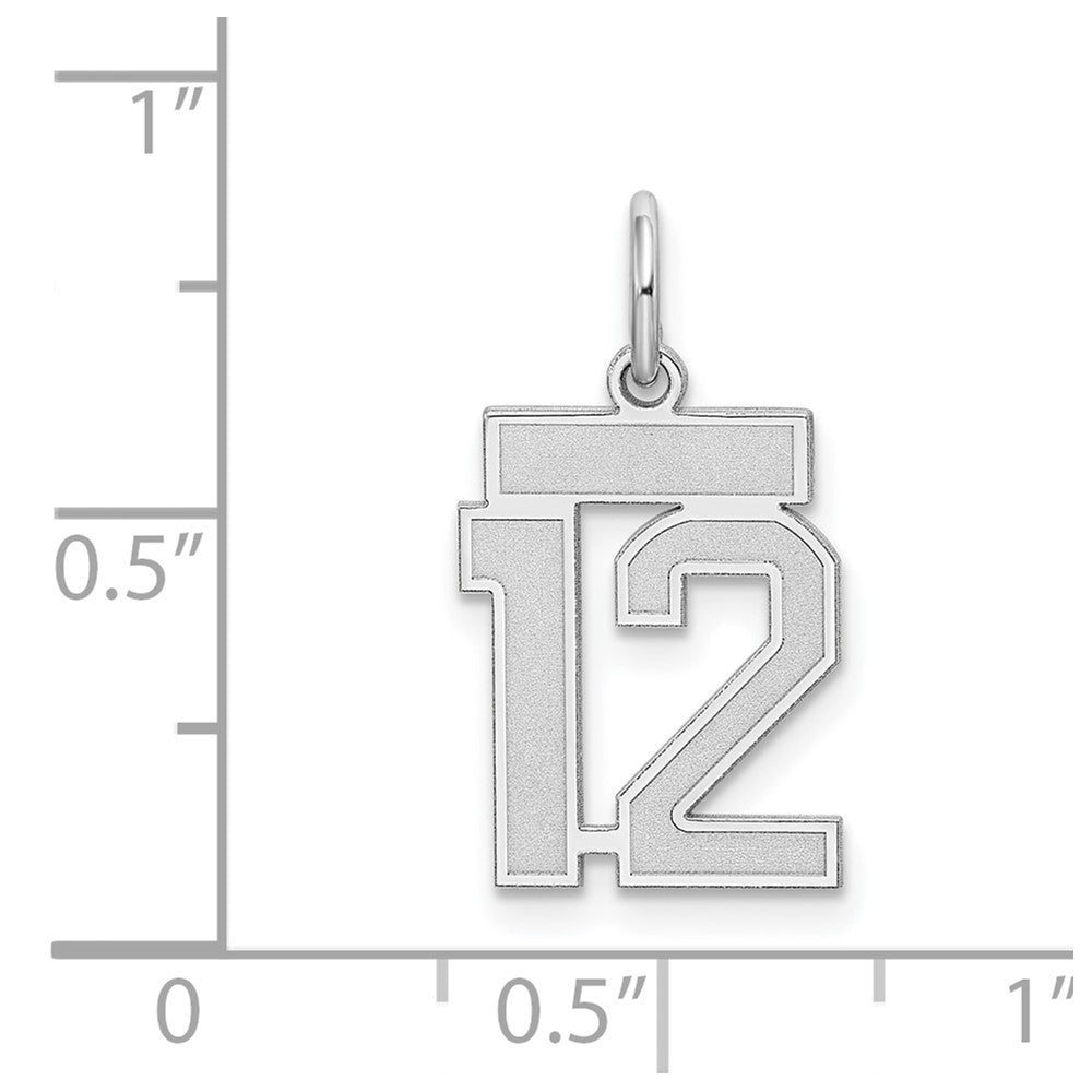 Sterling Silver Silver/Rhodium-Plated Satin Number 12 Charm