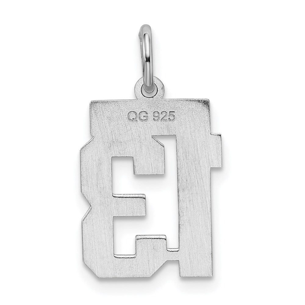 Sterling Silver Silver/Rhodium-Plated Satin Number 13 Charm