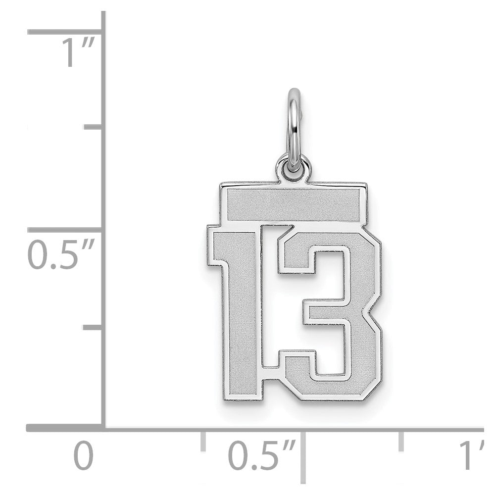 Sterling Silver Silver/Rhodium-Plated Satin Number 13 Charm