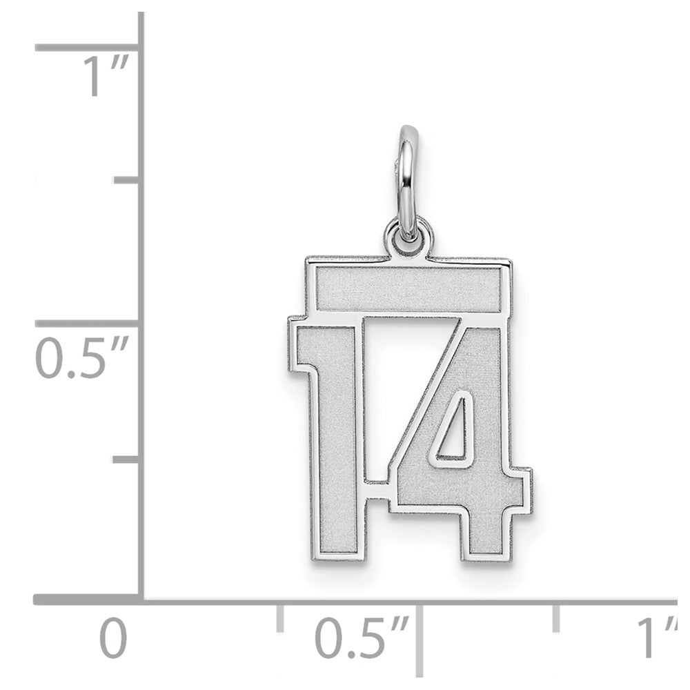 Sterling Silver Silver/Rhodium-Plated Satin Number 14 Charm