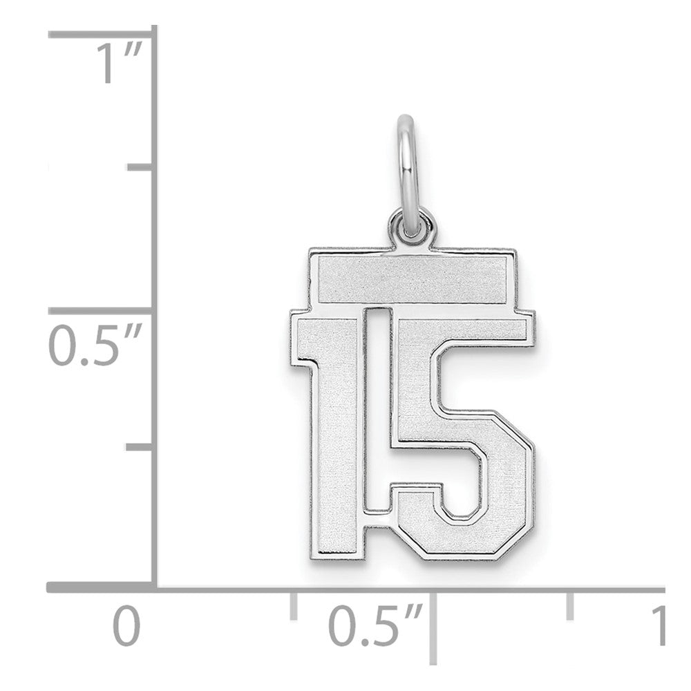 Sterling Silver Silver/Rhodium-Plated Satin Number 15 Charm
