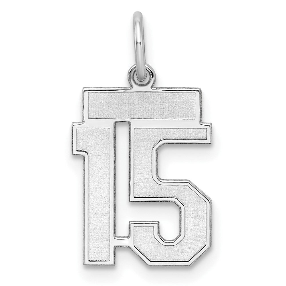 Sterling Silver Silver/Rhodium-Plated Satin Number 15 Charm
