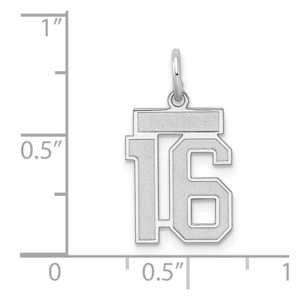 Sterling Silver Silver/Rhodium-Plated Satin Number 16 Charm