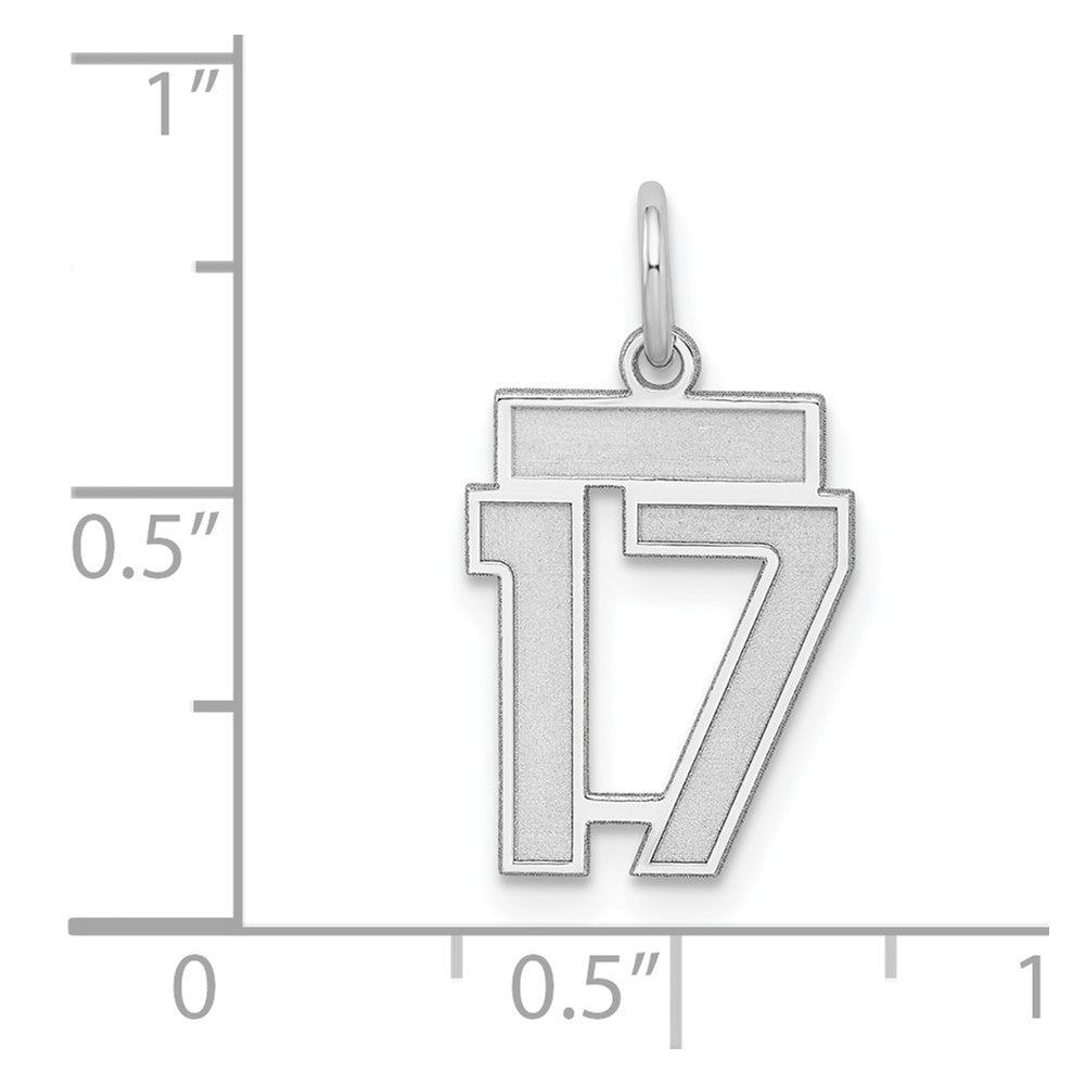 Sterling Silver Silver/Rhodium-Plated Satin Number 17 Charm