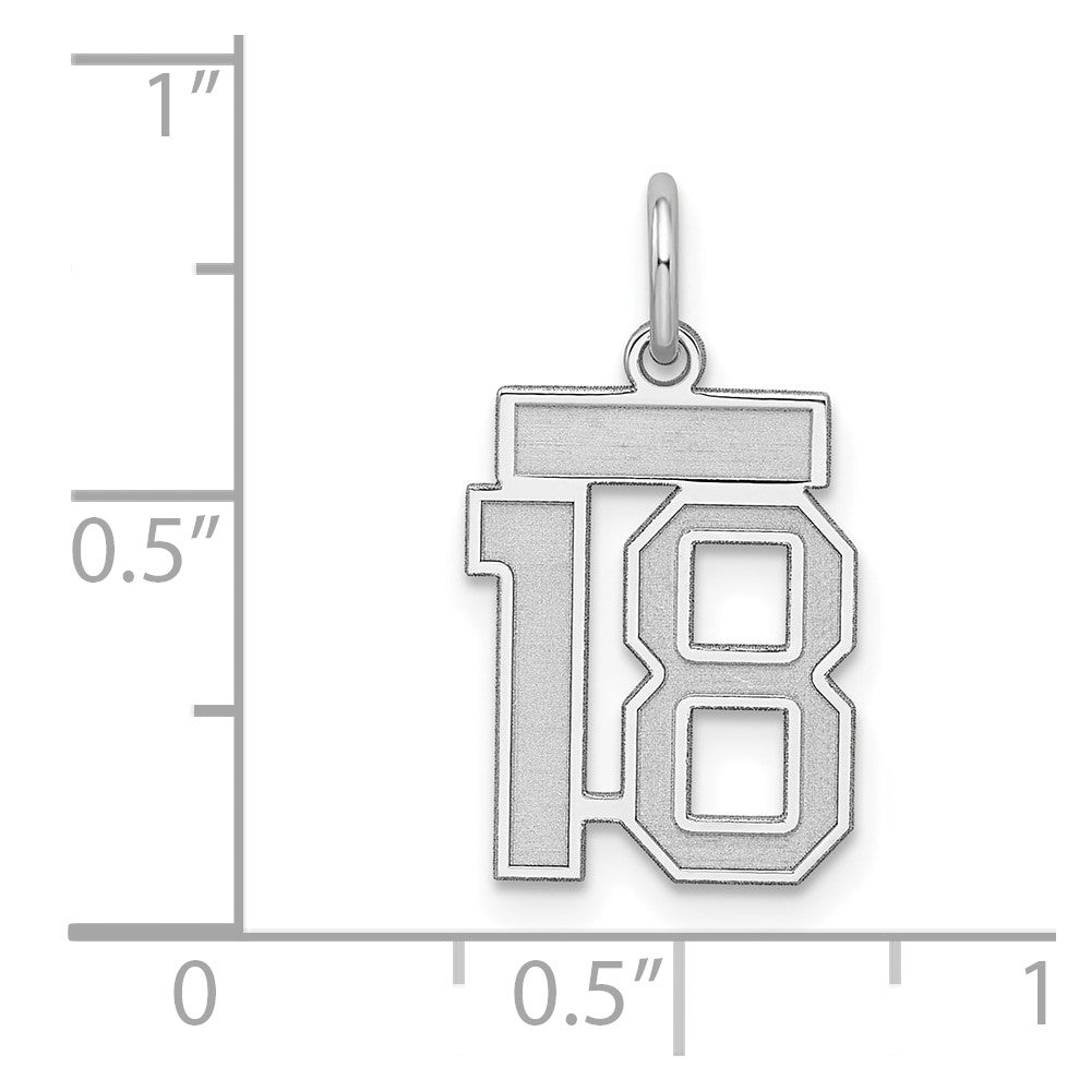 Sterling Silver Silver/Rhodium-Plated Satin Number 18 Charm