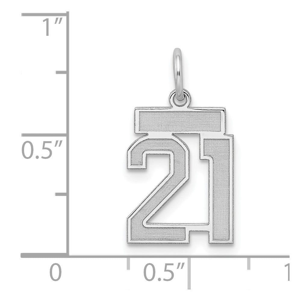 Sterling Silver Silver/Rhodium-Plated Satin Number 21 Charm