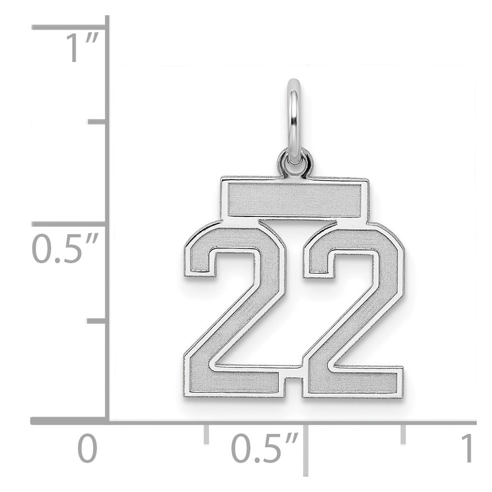 Sterling Silver Silver/Rhodium-Plated Satin Number 22 Charm