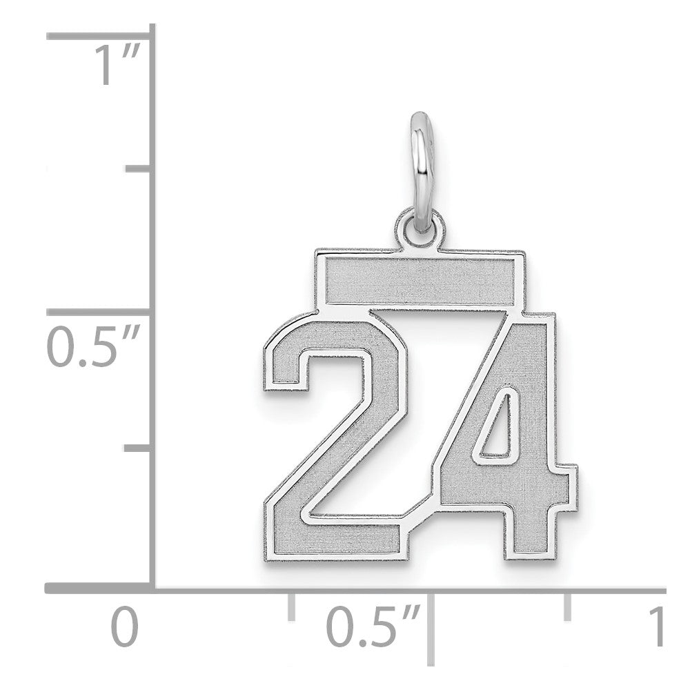 Sterling Silver Silver/Rhodium-Plated Satin Number 24 Charm