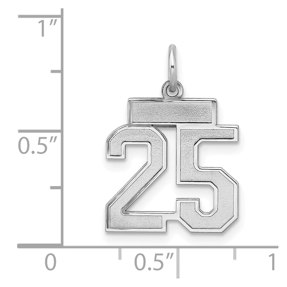 Sterling Silver Silver/Rhodium-Plated Satin Number 25 Charm