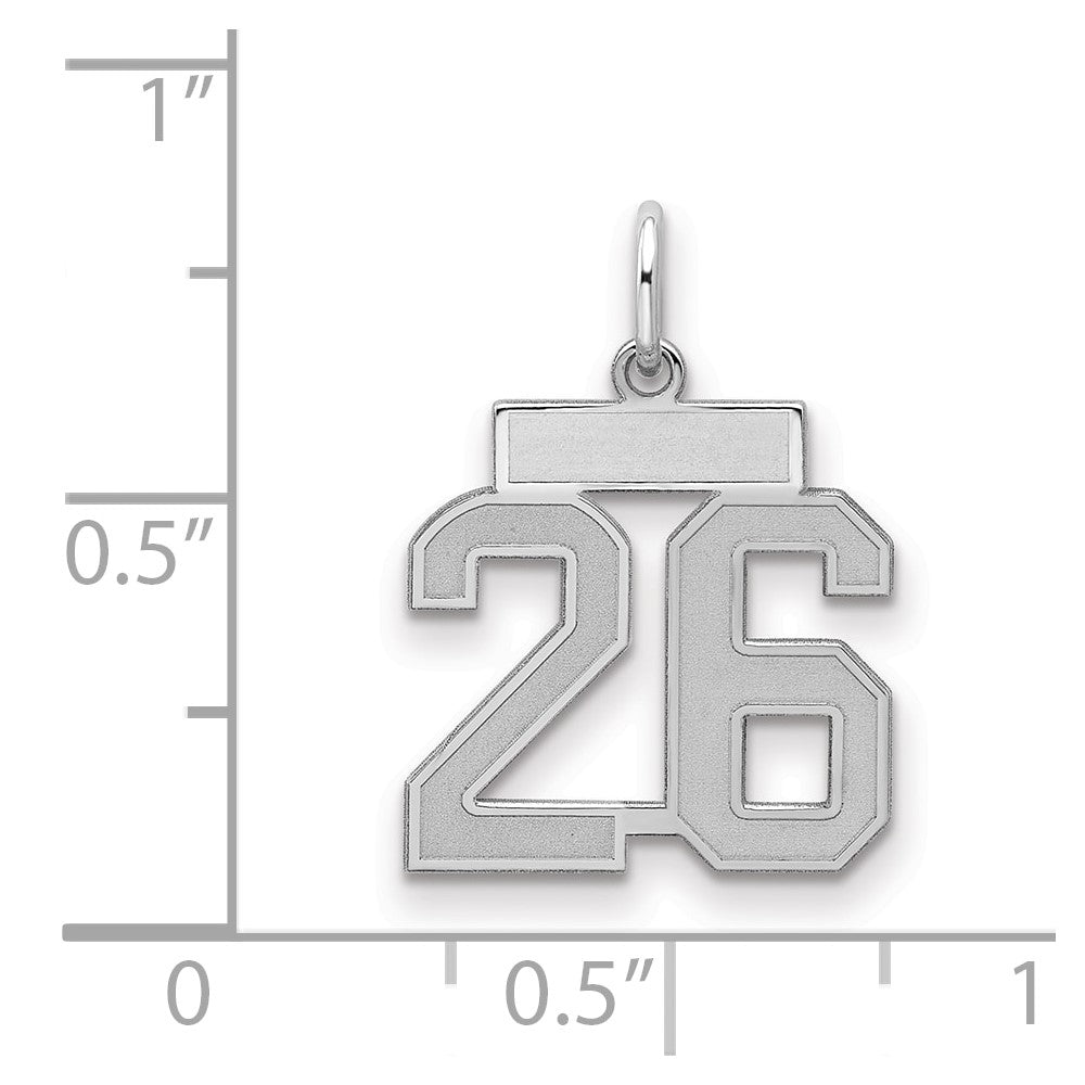 Sterling Silver Silver/Rhodium-Plated Satin Number 26 Charm