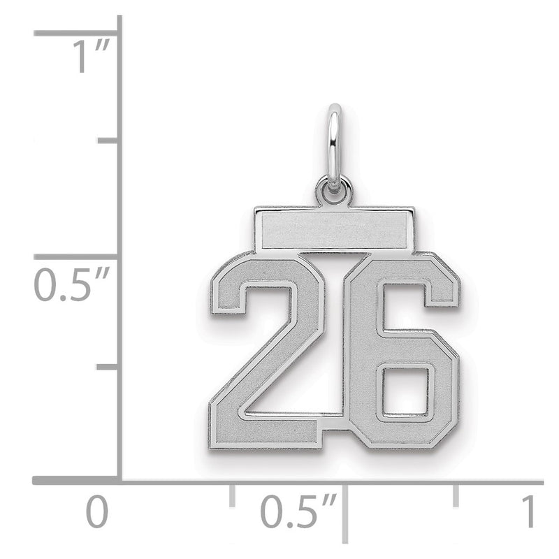 Sterling Silver Silver/Rhodium-Plated Satin Number 26 Charm