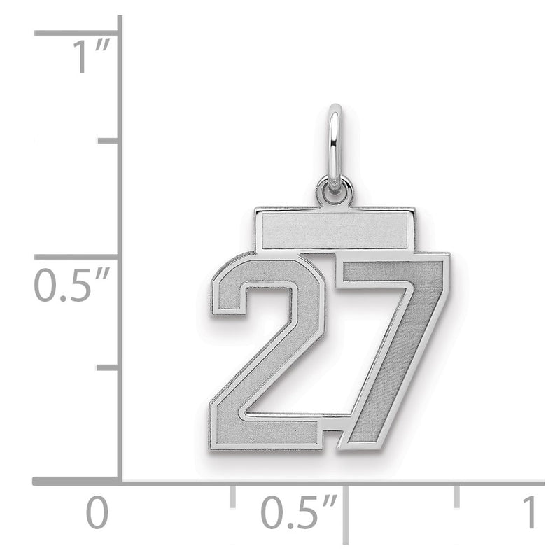 Sterling Silver Silver/Rhodium-Plated Satin Number 27 Charm