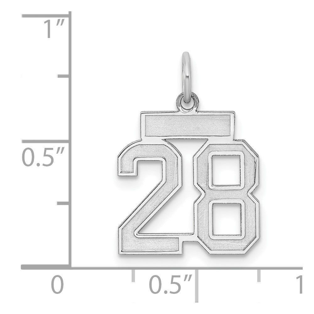 Sterling Silver Silver/Rhodium-Plated Satin Number 28 Charm