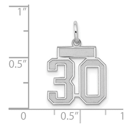 Sterling Silver Silver/Rhodium-Plated Satin Number 30 Charm