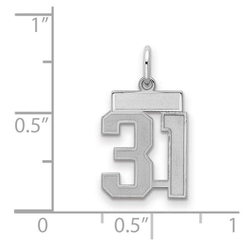 Sterling Silver Silver/Rhodium-Plated Satin Number 31 Charm