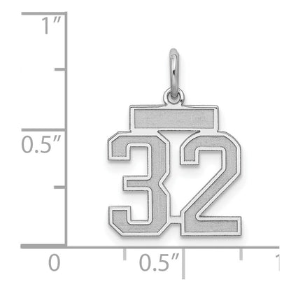 Sterling Silver Silver/Rhodium-Plated Satin Number 32 Charm