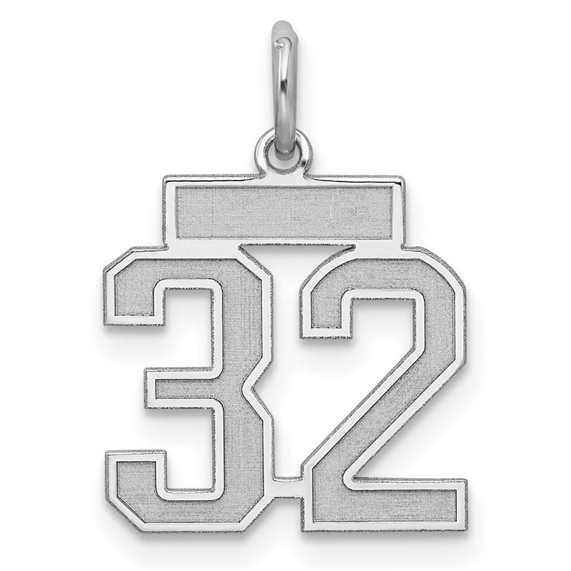 Sterling Silver Silver/Rhodium-Plated Satin Number 32 Charm
