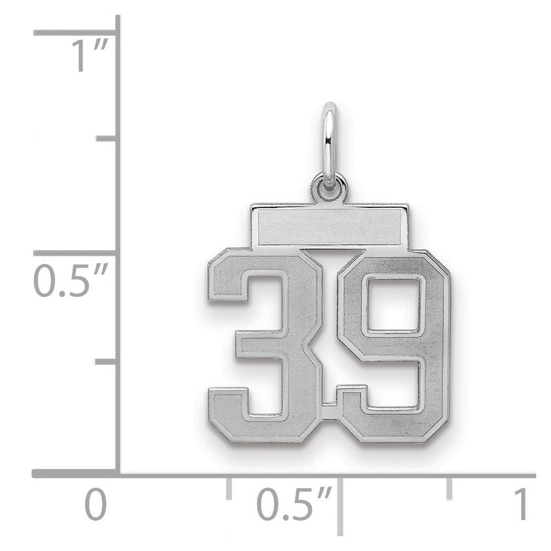Sterling Silver Silver/Rhodium-Plated Satin Number 39 Charm