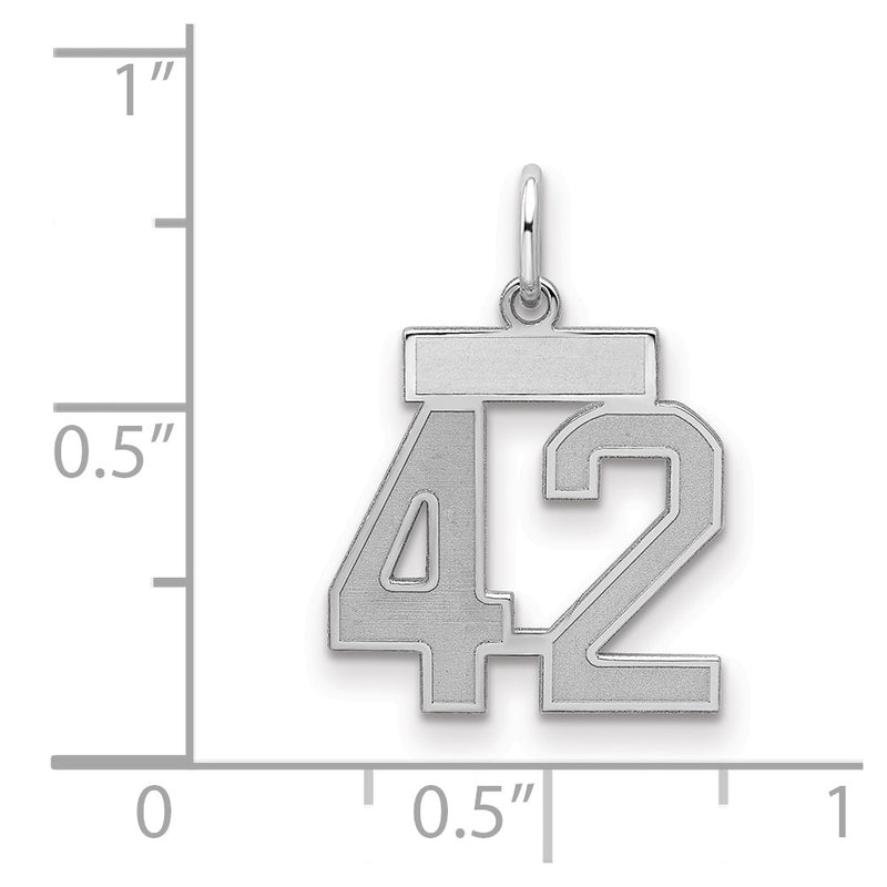 Sterling Silver Silver/Rhodium-Plated Satin Number 42 Charm