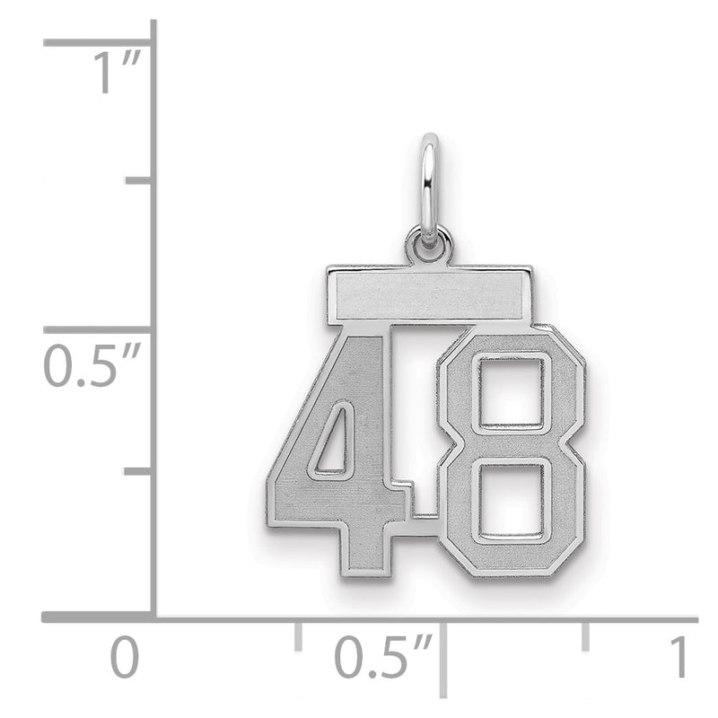 Sterling Silver Silver/Rhodium-Plated Satin Number 48 Charm