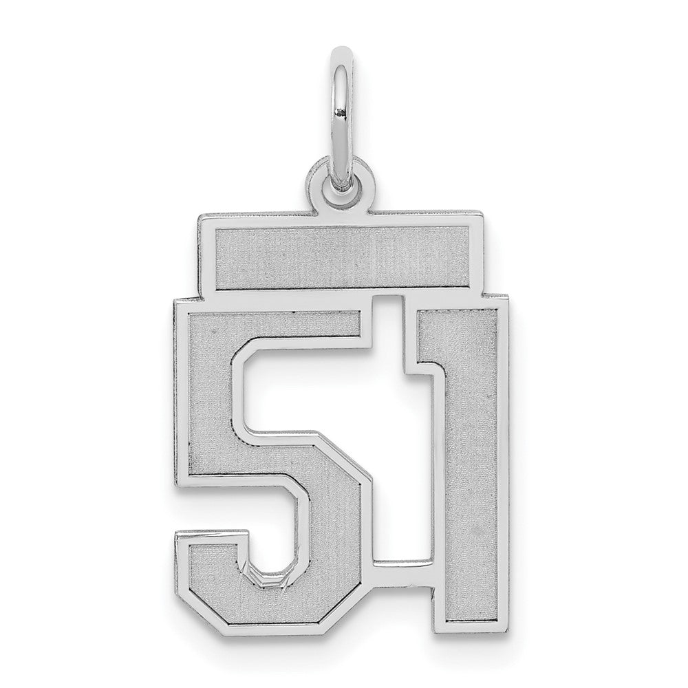 Sterling Silver Silver/Rhodium-Plated Satin Number 51 Charm