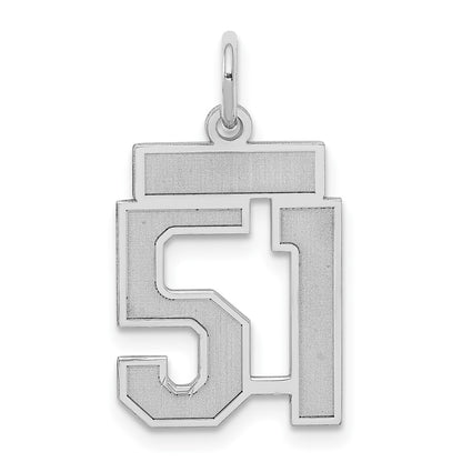 Sterling Silver Silver/Rhodium-Plated Satin Number 51 Charm
