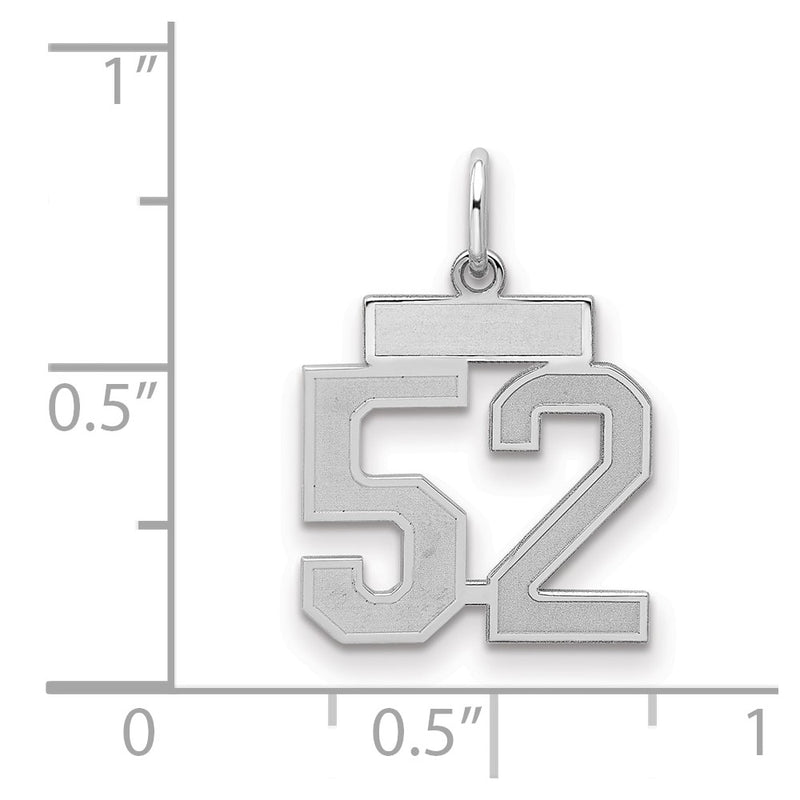 Sterling Silver Silver/Rhodium-Plated Satin Number 52 Charm