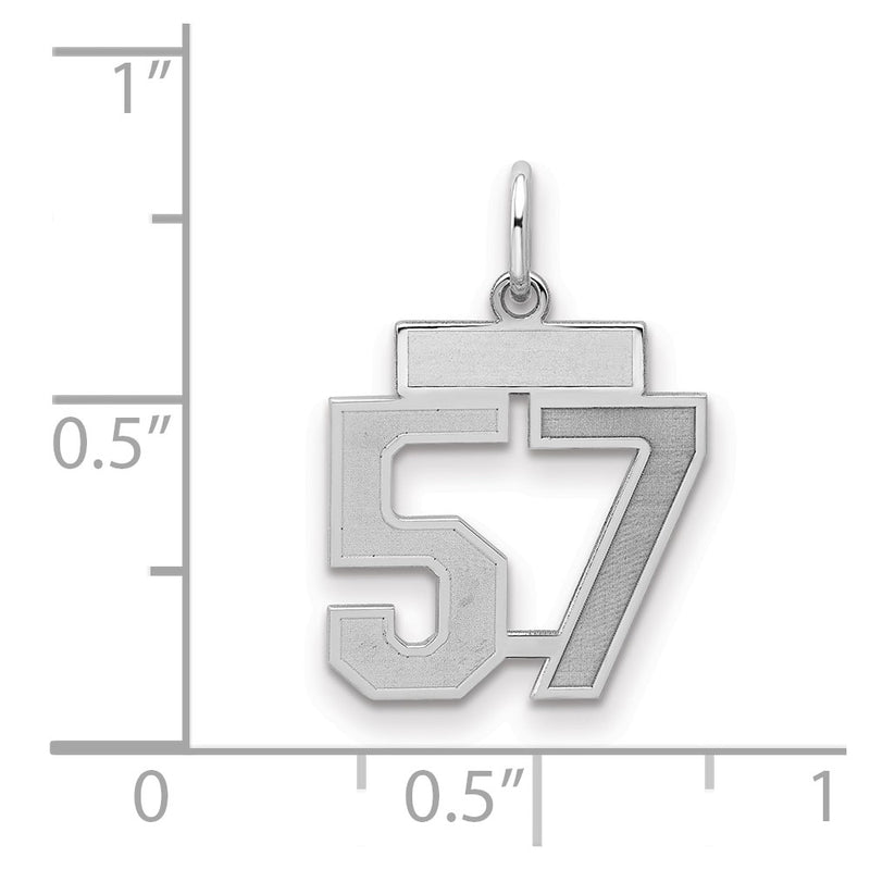 Sterling Silver Silver/Rhodium-Plated Satin Number 57 Charm