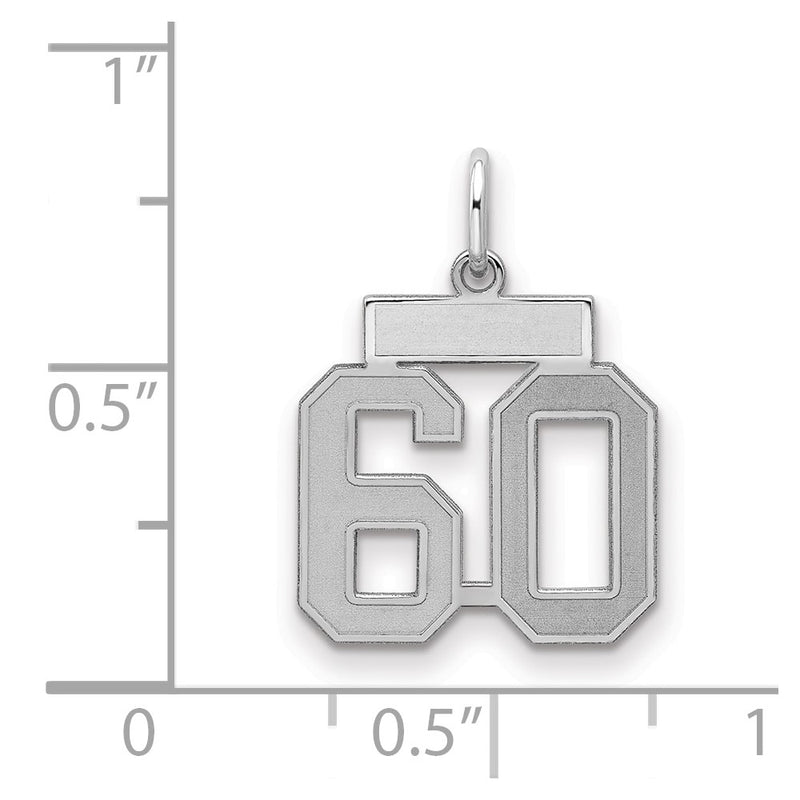 Sterling Silver Silver/Rhodium-Plated Satin Number 60 Charm