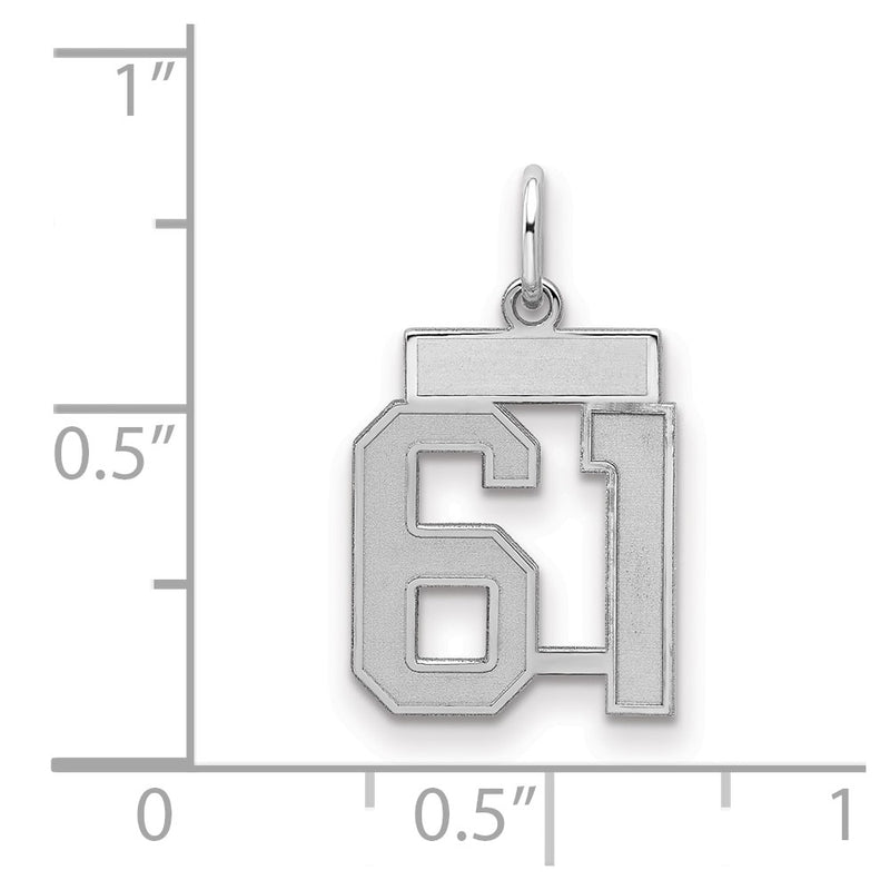 Sterling Silver Silver/Rhodium-Plated Satin Number 61 Charm