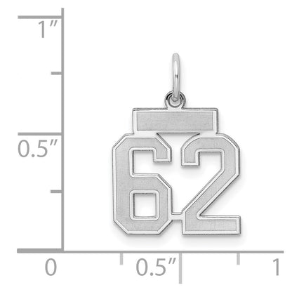 Sterling Silver Silver/Rhodium-Plated Satin Number 62 Charm
