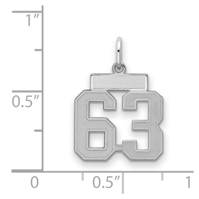 Sterling Silver Silver/Rhodium-Plated Satin Number 63 Charm