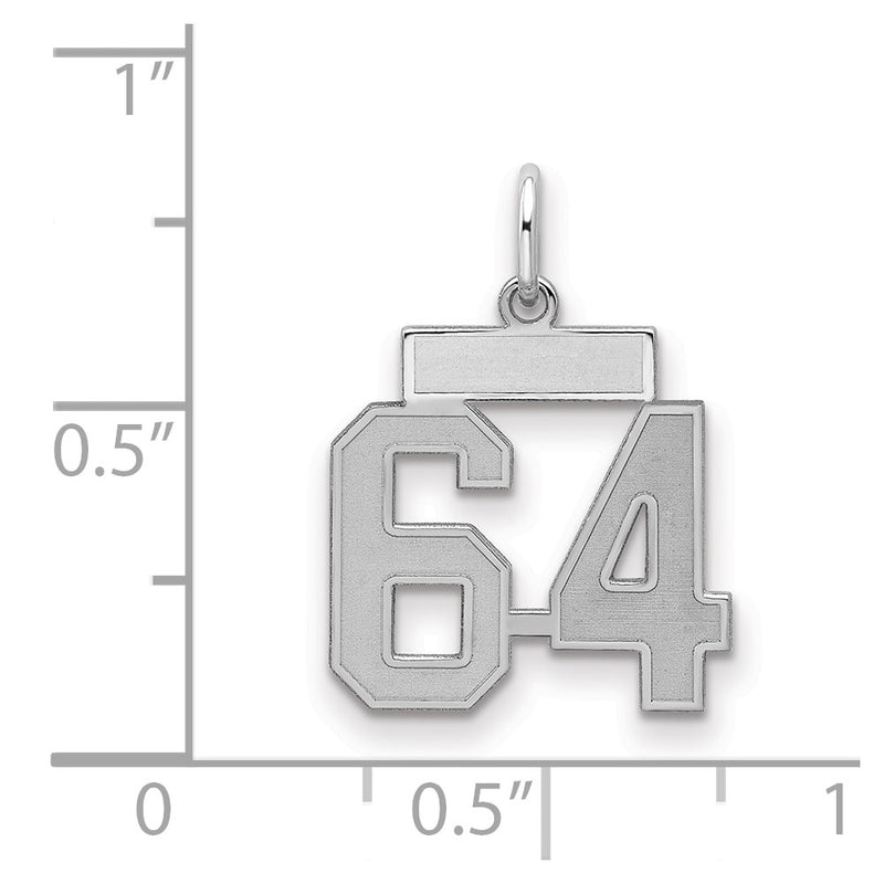 Sterling Silver Silver/Rhodium-Plated Satin Number 64 Charm