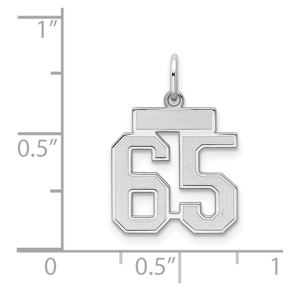 Sterling Silver Silver/Rhodium-Plated Satin Number 65 Charm