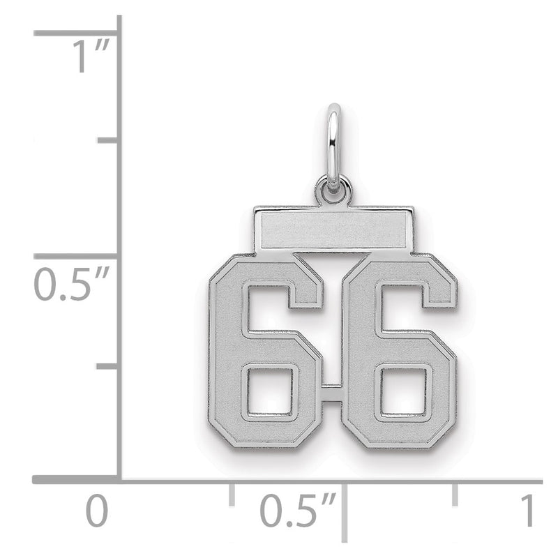Sterling Silver Silver/Rhodium-Plated Satin Number 66 Charm