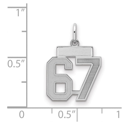 Sterling Silver Silver/Rhodium-Plated Satin Number 67 Charm