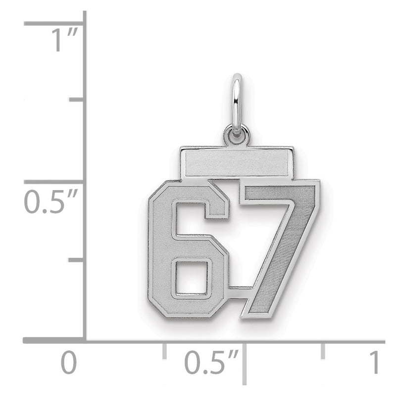 Sterling Silver Silver/Rhodium-Plated Satin Number 67 Charm