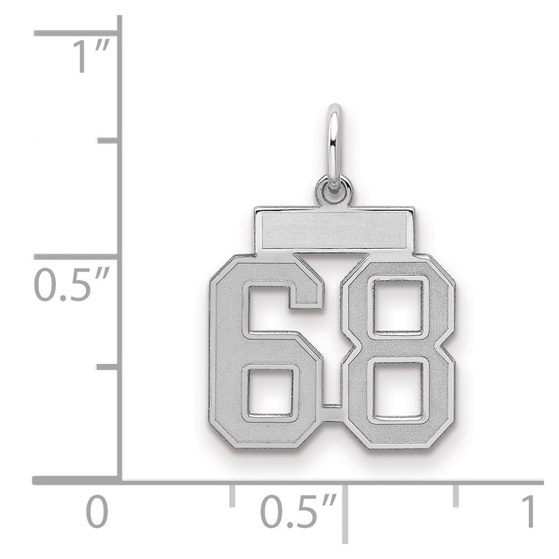 Sterling Silver Silver/Rhodium-Plated Satin Number 68 Charm