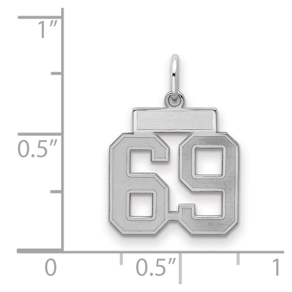 Sterling Silver Silver/Rhodium-Plated Satin Number 69 Charm