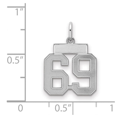 Sterling Silver Silver/Rhodium-Plated Satin Number 69 Charm