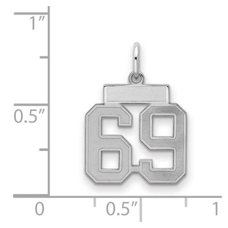 Sterling Silver Silver/Rhodium-Plated Satin Number 69 Charm